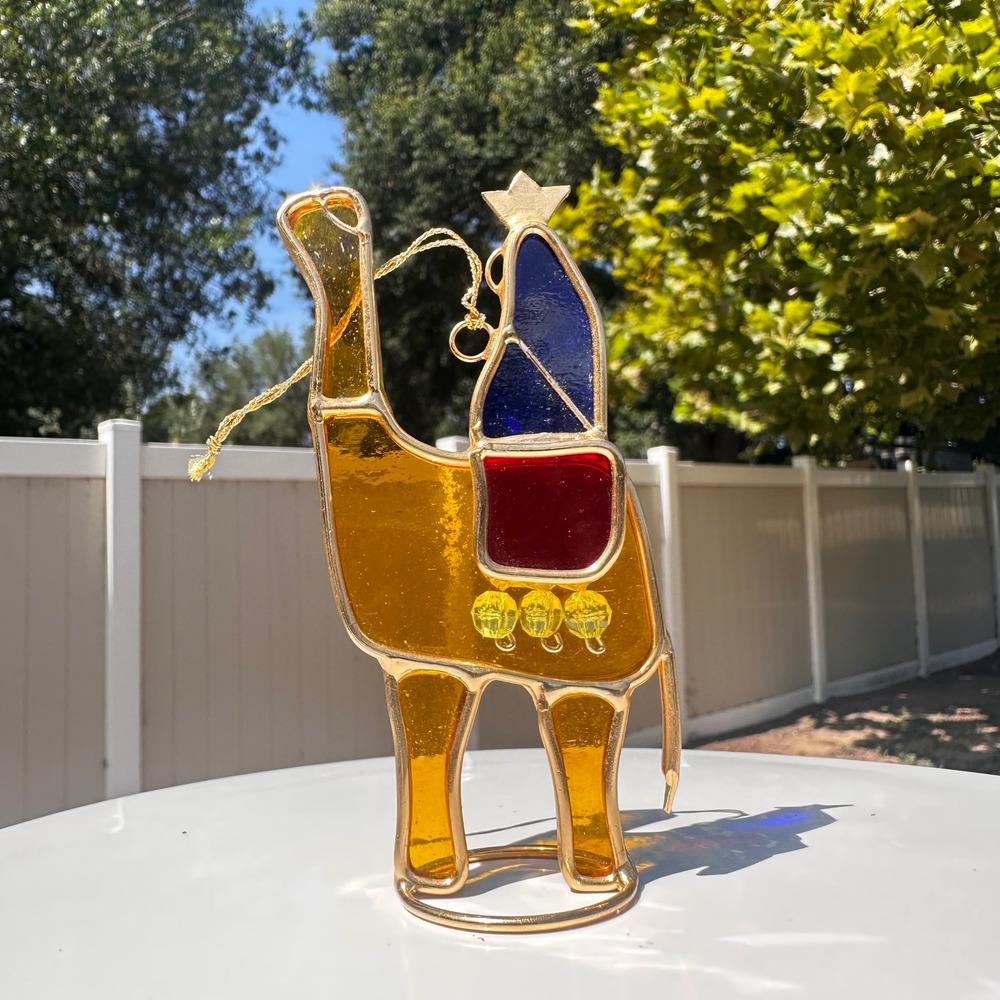 Vintage Stained Glass Nativity Camel Ornament Three Wise Men Christmas Decor